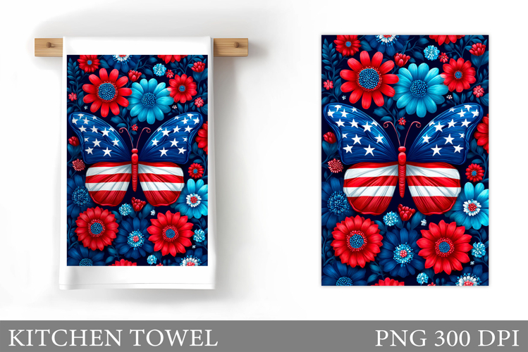 Patriotic Butterfly Kitchen Towel. Patriotic Kitchen Towel example image 1