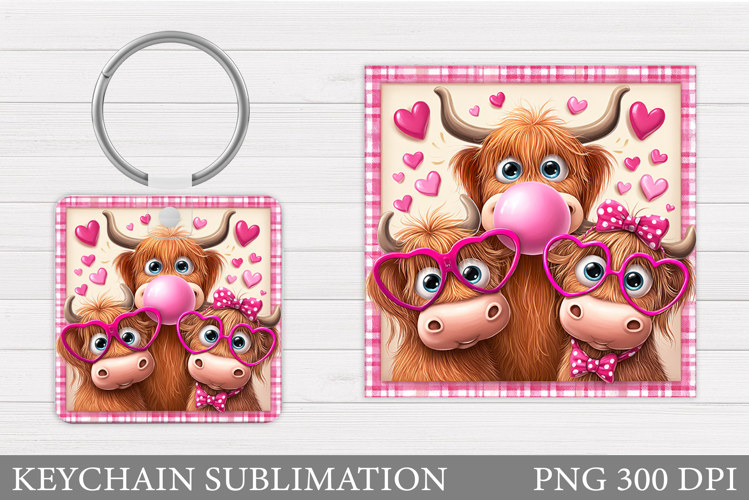 Valentines Cow Keychain. Valentine Keychain Sublimation