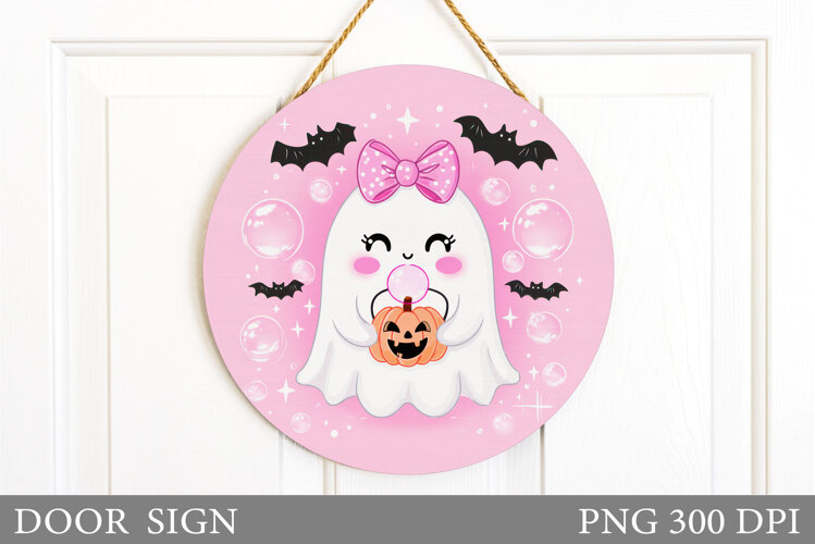 Ghost Door Sign Design. Halloween Door Sign Sublimation example image 1