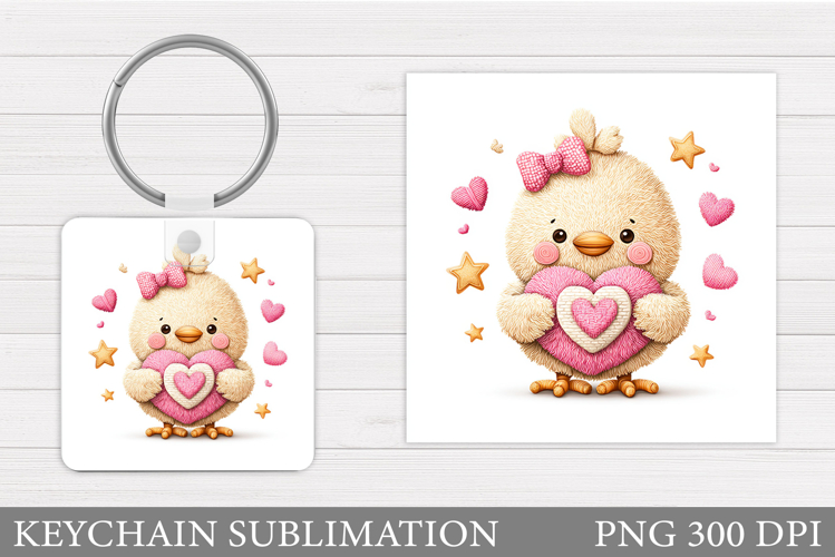 Valentines Chick Keychain. Valentines Keychain Sublimation