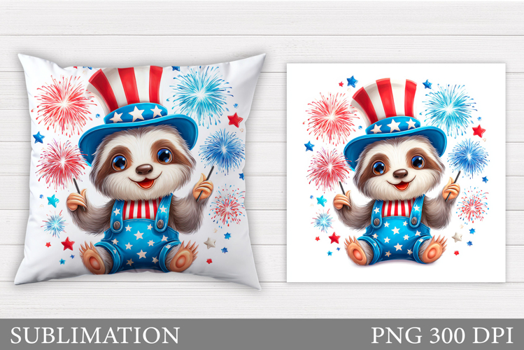 Patriotic Sloth Pillow Design. Patriotic Pillow Sublimation