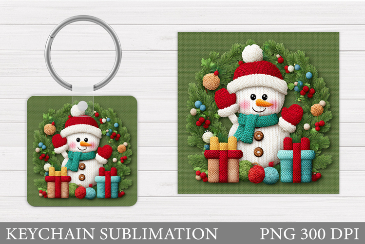 Cute Snowman Keychain Sublimation. Christmas Keychain Design