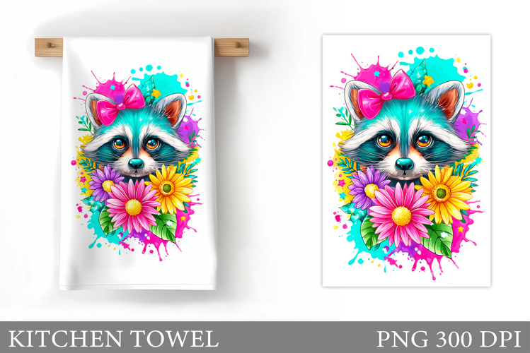 Raccoon Kitchen Towel Design. Cute Raccoon Sublimation