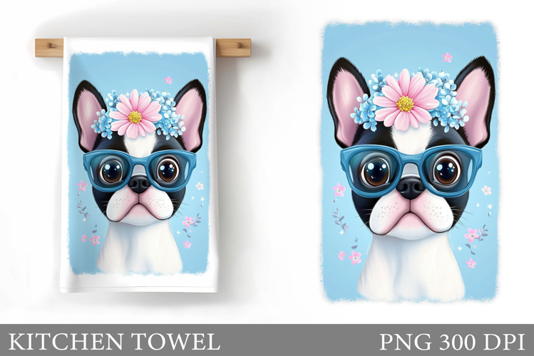 Cute Dog Kitchen Towel. Dog Flowers Kitchen Towel