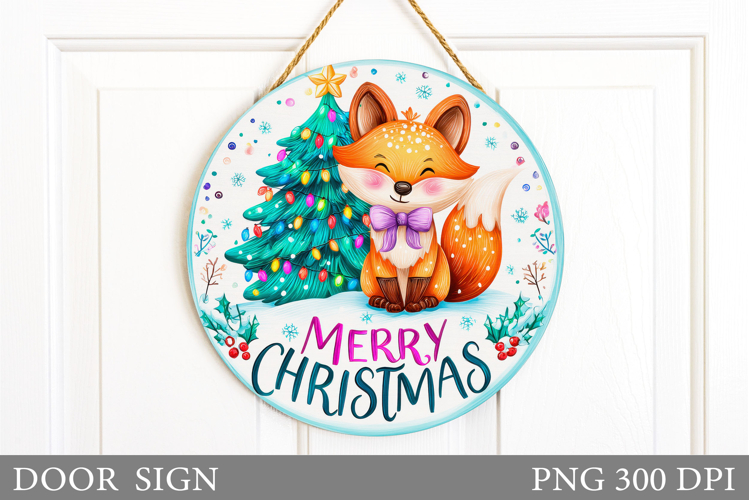 Christmas Fox Door Sign. Christmas Door Sign Sublimation
