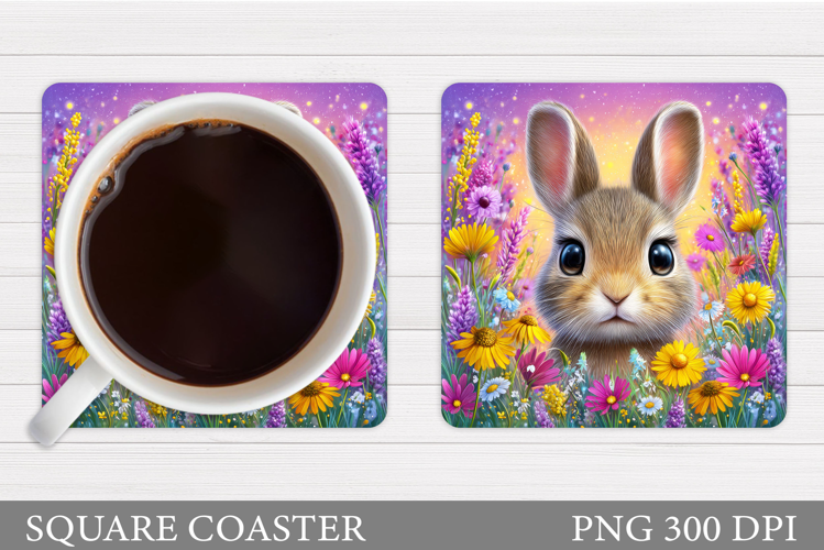 Bunny Coaster Sublimation. Bunny Flowers Coaster Design