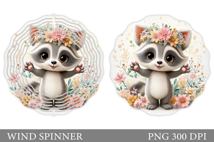 Cute Raccoon Wind Spinner. Raccoon Flowers Wind Spinner example image 1