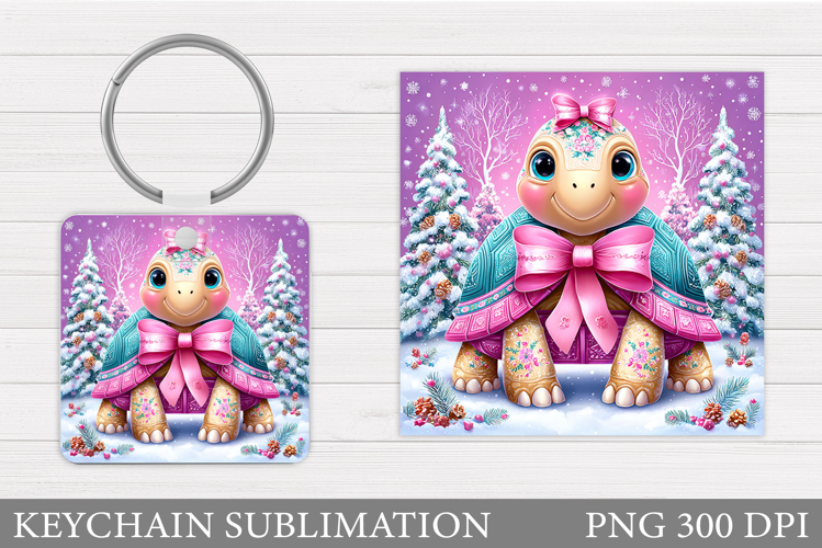 Christmas Turtle Keychain. Christmas Keychain Sublimation