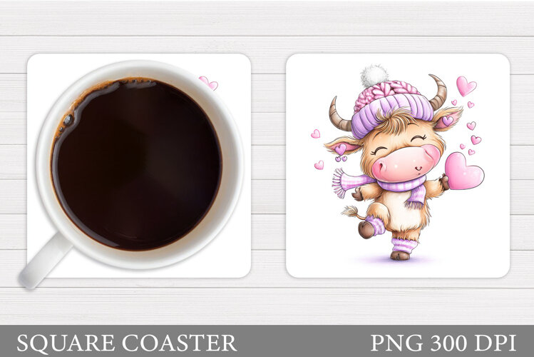 Valentines Cow Coaster Design. Valentines Square Coaster example image 1