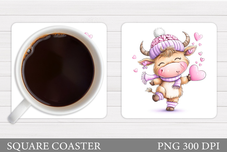 Valentines Cow Coaster Design. Valentines Square Coaster