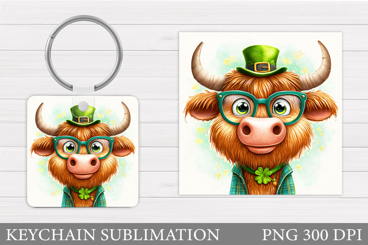 St Patrick Cow Keychain. St Patrick Keychain Sublimation