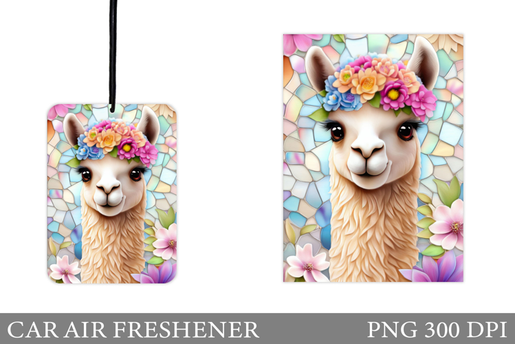 Cute Lama Car Air Freshener. Cute Lama Flowers Sublimation