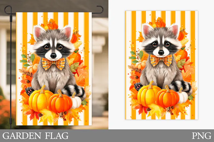 Fall Raccoon Garden Flag. Fall Garden Flag Sublimation