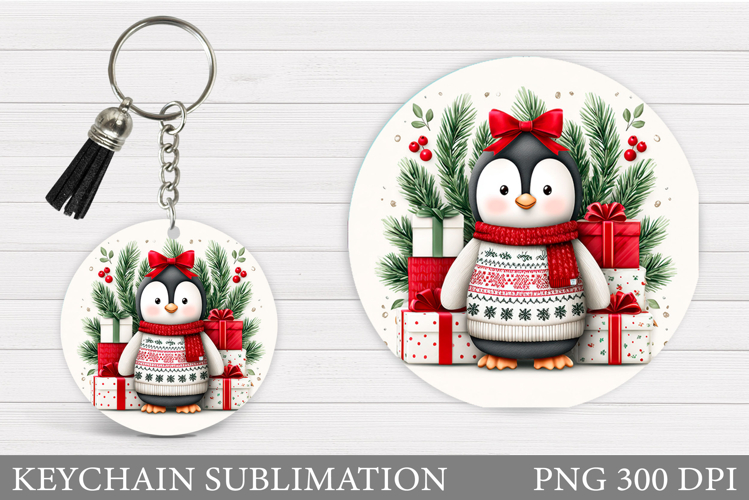 Cute Penguin Keychain Design. Christmas Keychain Sublimation