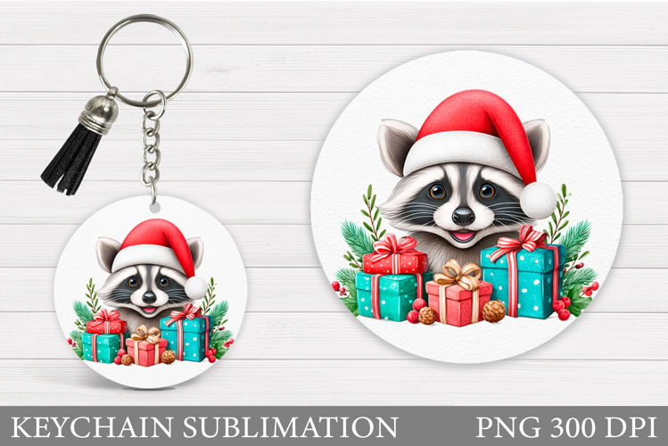 Christmas Raccoon Keychain. Christmas Keychain Sublimation
