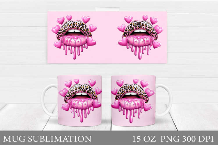 Lips Mug Wrap Design. Valentine Mug Sublimation