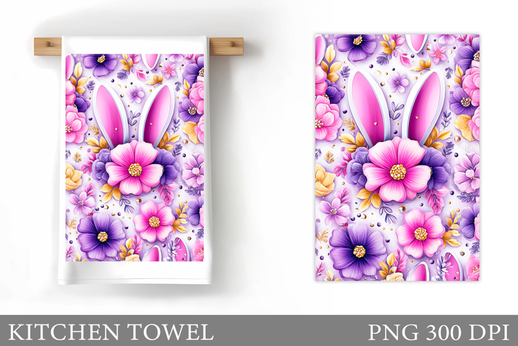 Bunny Ears Kitchen Towel. Bunny Flowers Kitchen Towel Design