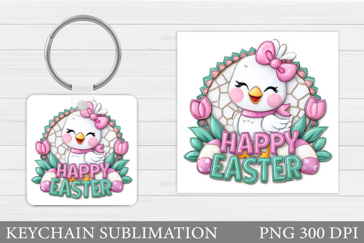 Happy Easter Keychain Sublimation. Easter Keychain Design example image 1