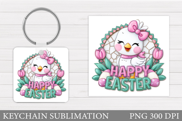 Happy Easter Keychain Sublimation. Easter Keychain Design