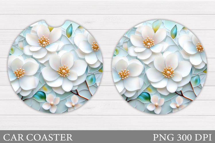 Flowers Car Coaster Sublimation. Floral Coaster Design