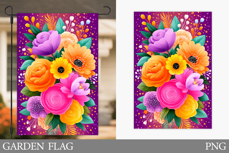 Flowers Garden Flag Sublimation. Floral Garden Flag Design