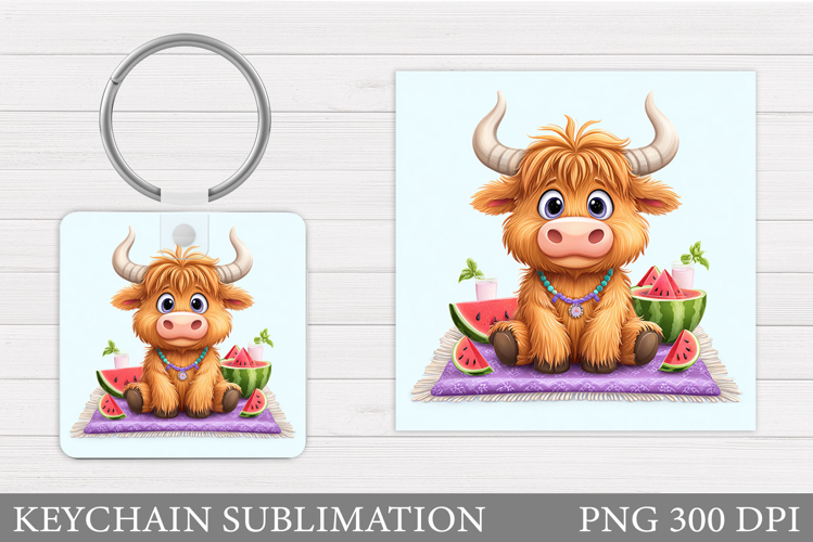Highland Cow Keychain. Cute Cow Keychain Sublimation