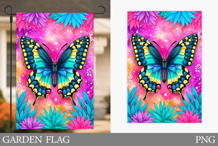 Butterfly Garden Flag Design. Flowers Garden Flag