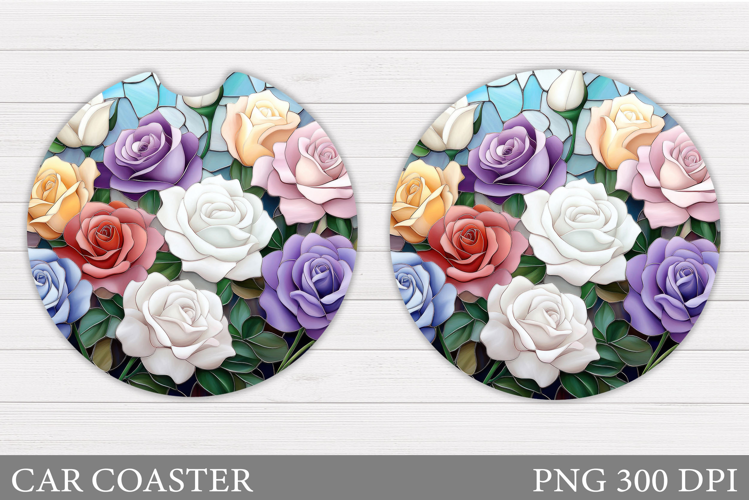 Roses Car Coaster Sublimation. Flowers Car Coaster Design