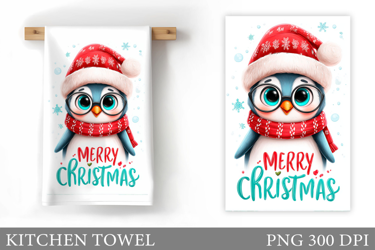 Christmas Penguin Kitchen Towel. Christmas Kitchen Towel