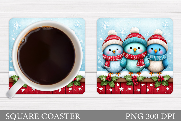Christmas Bird Coaster Sublimation. Christmas Coaster Design