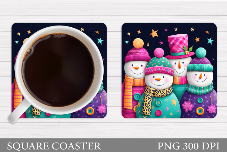 Snowman Coaster Sublimation. Christmas Coaster Design