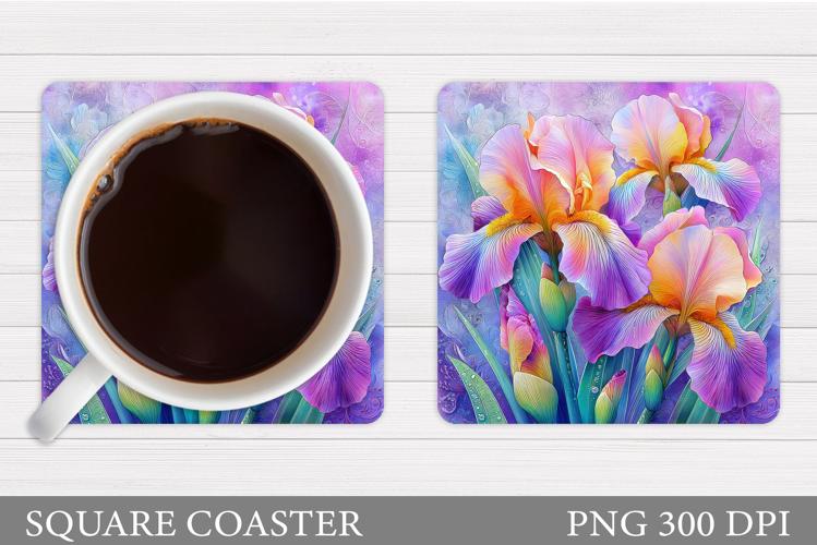 Irises Coaster Sublimation. Floral Coaster Design