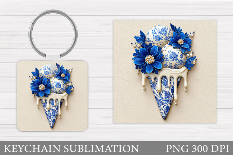 Floral Ice Cream Keychain. Flowers Keychain Sublimation