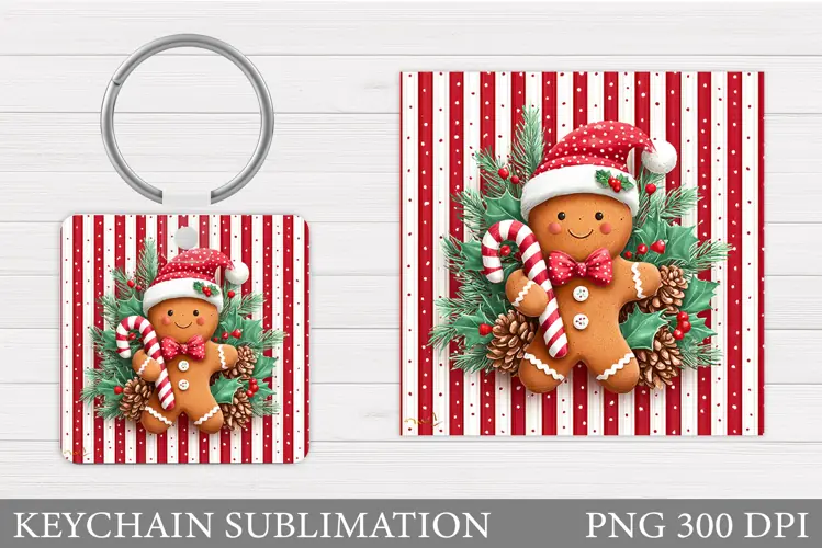 Cute Gingerbread Keychain. Christmas Keychain Sublimation