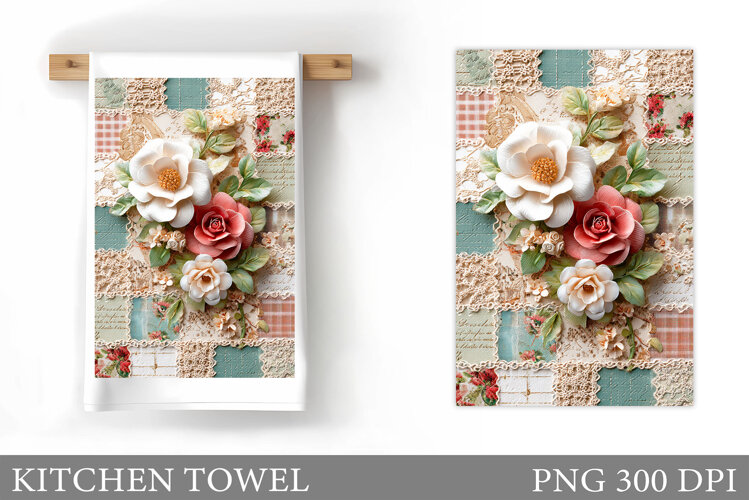Floral Kitchen Towel Design. Flowers Kitchen Towel example image 1