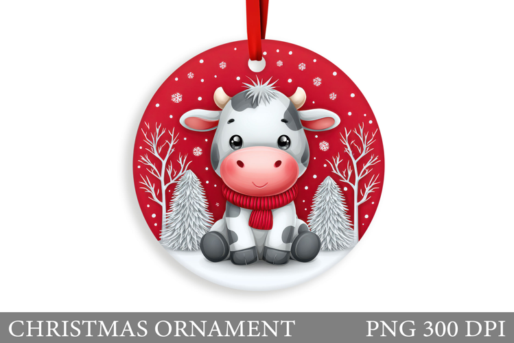 Cute Cow Christmas Ornament. Christmas Ornament Sublimation