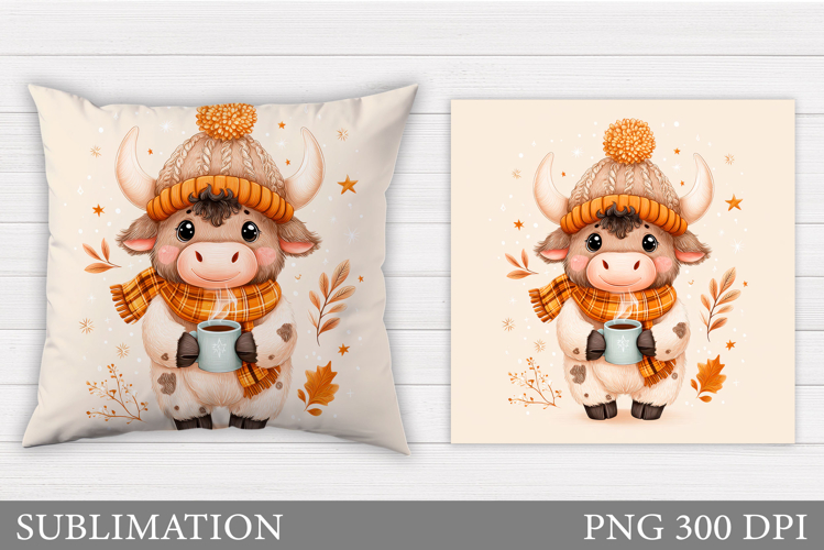 Fall Cow Pillow Sublimation. Fall Pillow Design