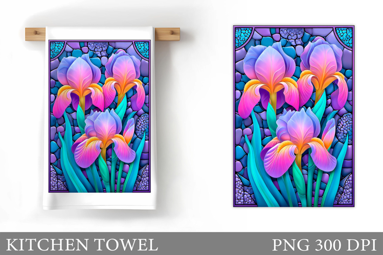 Irises Kitchen Towel. Flowers Kitchen Towel Design