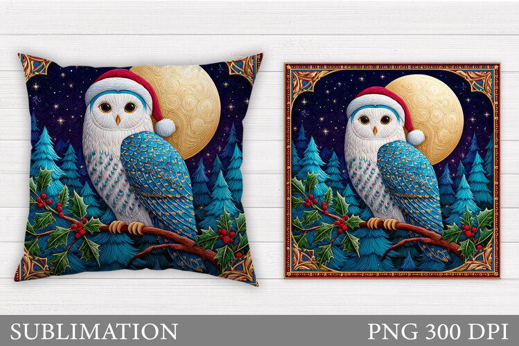 Christmas Owl Pillow Design. Christmas Pillow Sublimation example image 1