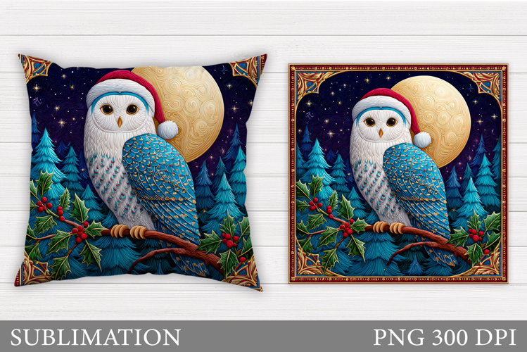 Christmas Owl Pillow Design. Christmas Pillow Sublimation