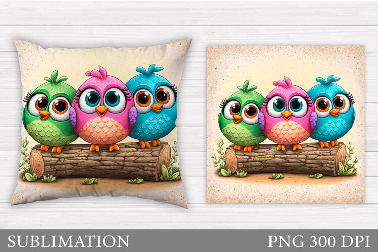 Cute Birds Sublimation. Cute Birds Pillow Design example image 1