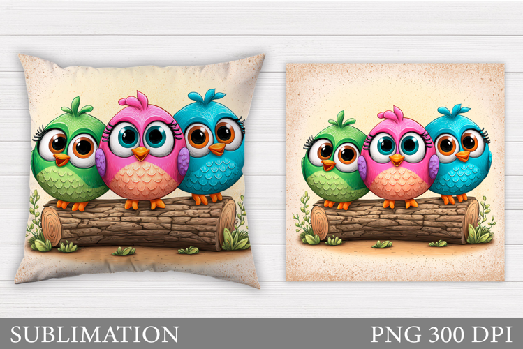 Cute Birds Sublimation. Cute Birds Pillow Design