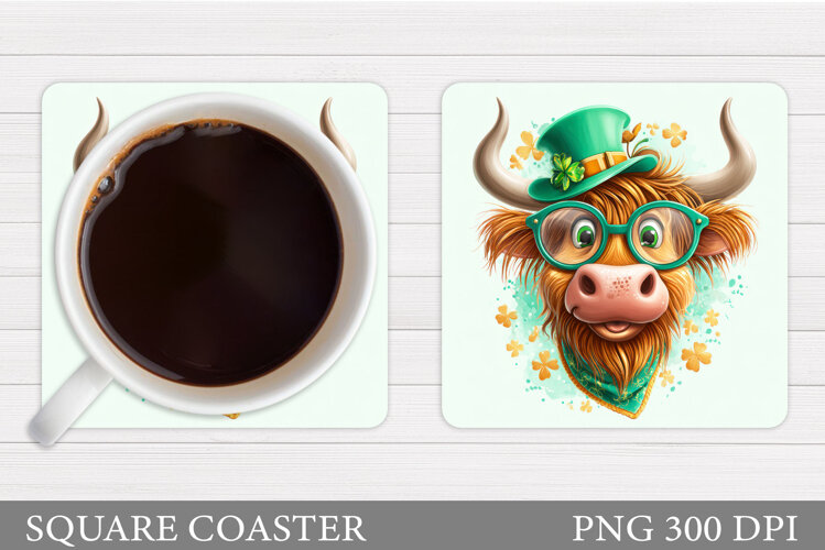 St Patrick Cow Coaster Design. St Patrick Cow Sublimation example image 1
