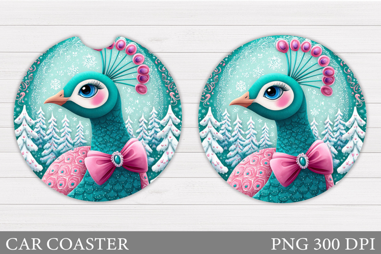 Christmas Peacock Car Coaster. Christmas Car Coaster Design