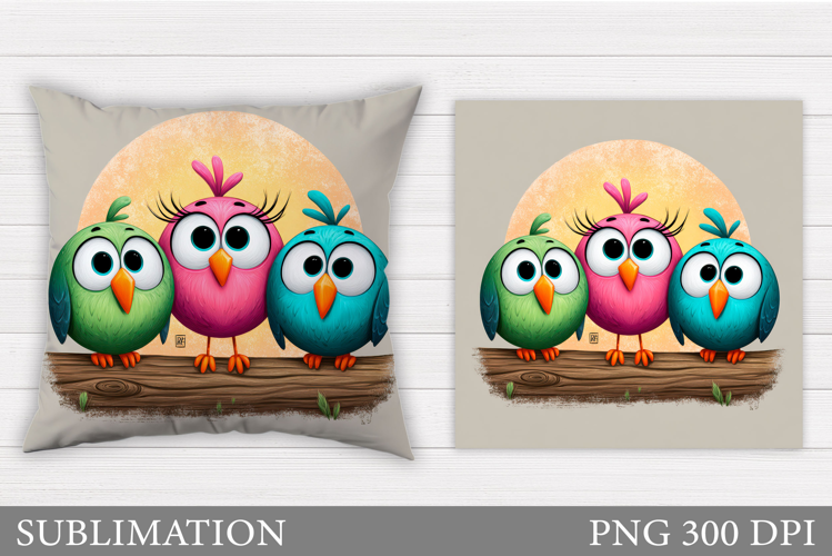 Funny Birds Sublimation. Cute Birds Pillow Sublimation