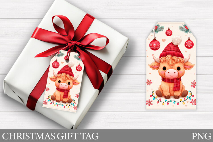 Christmas Cow Gift Tag Design. Christmas Gift Tag Printable example image 1
