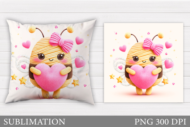 Valentines Bee Pillow Design. Valentines Pillow Sublimation