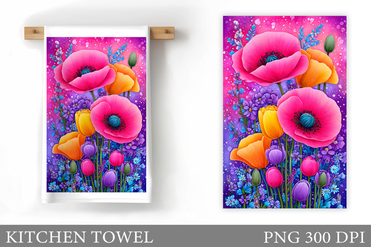 Wildflowers Kitchen Towel. Flowers Kitchen Towel Sublimation