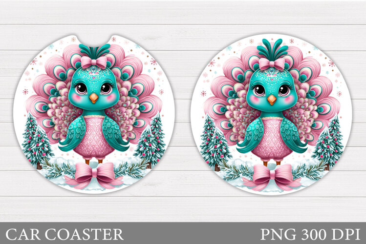 Christmas Peacock Car Coaster. Christmas Car Coaster Design example image 1