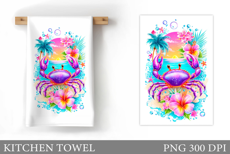 Crab Kitchen Towel. Sea Kitchen Towel Design